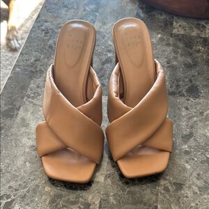 A New Day Tan Mules with Criss-Cross Straps